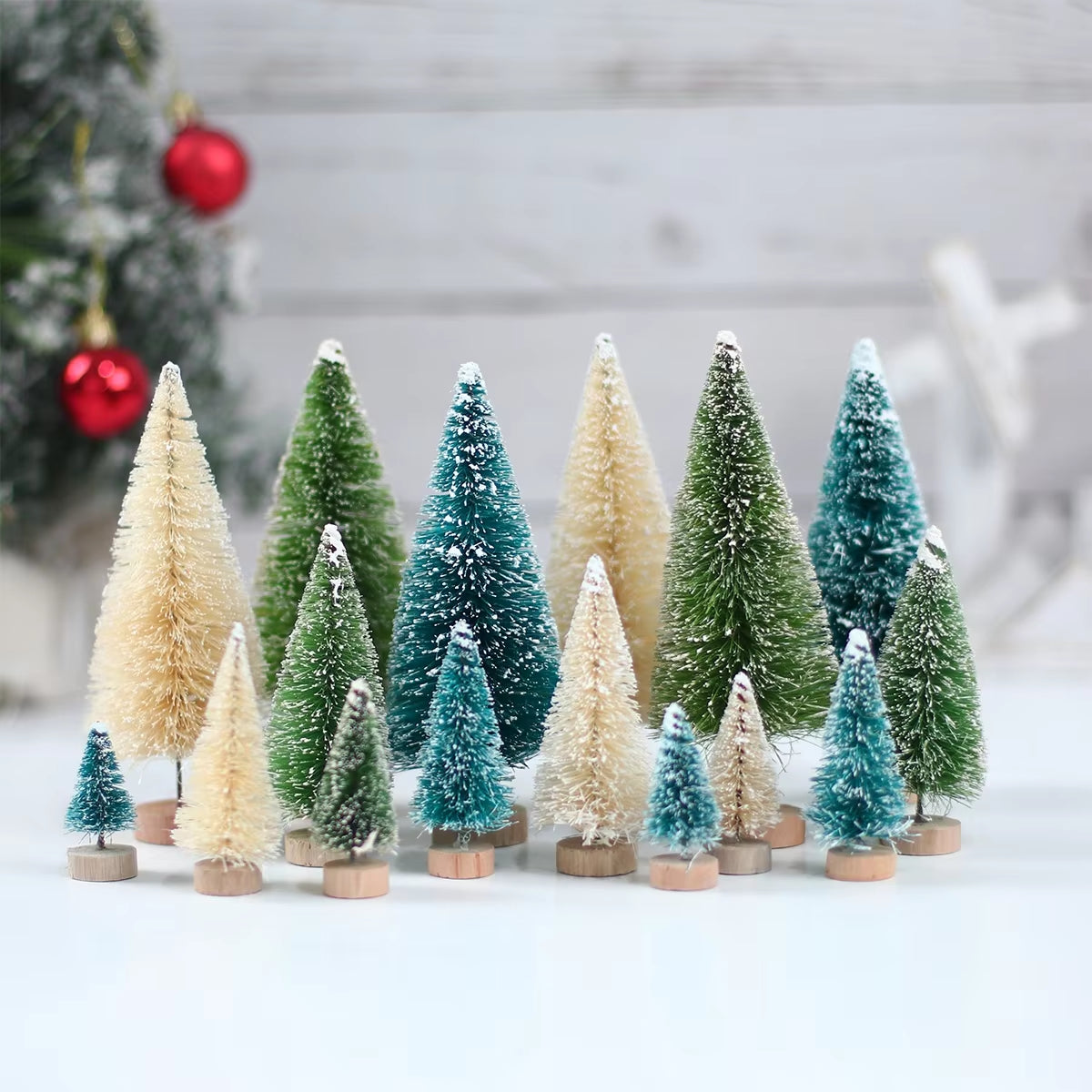 Mini Wooden Christmas Tree Blue, Green, White and Gold Christmas Tree Tabletop Ornament Decor