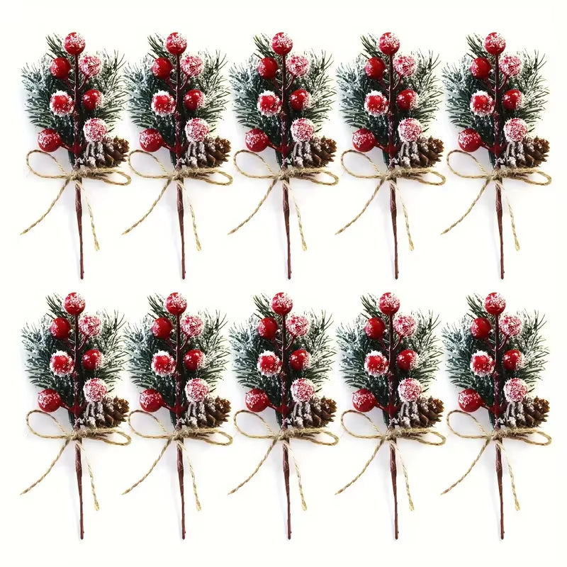 Christmas Bouquet: 5/10 Pcs of Realistic Pine Needles, Red Berries, and Pine Cones, Perfect for Home Christmas Decor