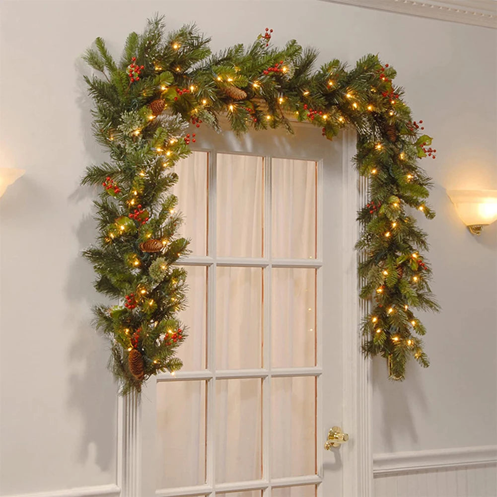 Christmas Garlands with Pinecones Red Berries Artificial Christmas Wreaths for Home Xmas Tree Stairs Door New Year Decoration