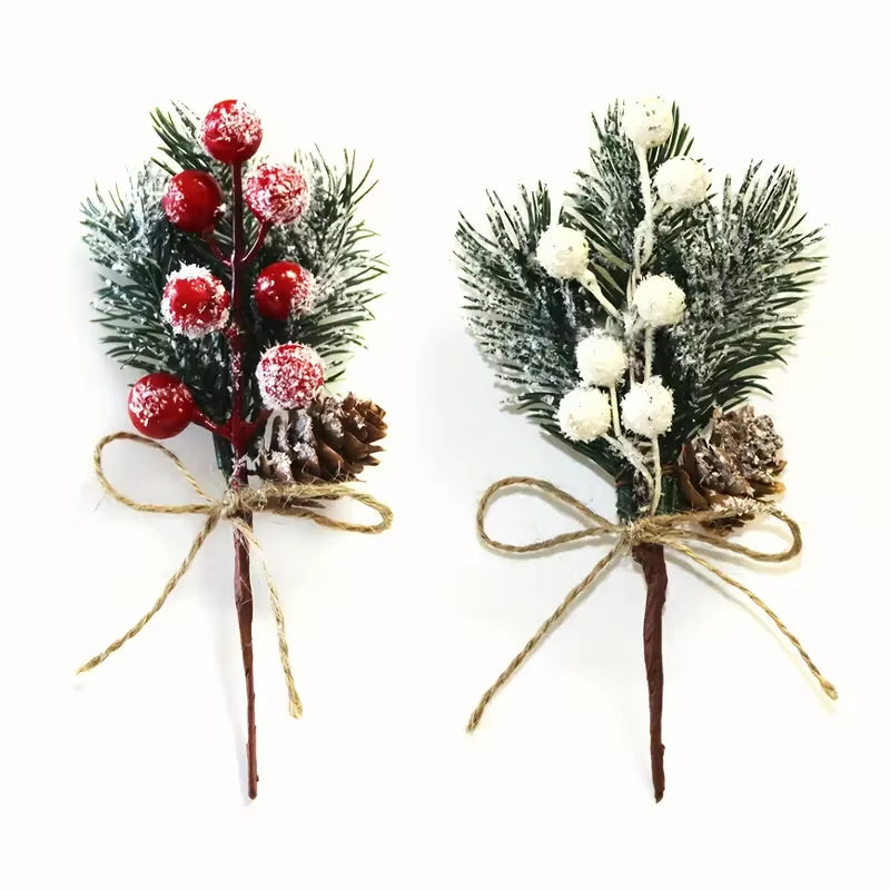 Christmas Bouquet: 5/10 Pcs of Realistic Pine Needles, Red Berries, and Pine Cones, Perfect for Home Christmas Decor