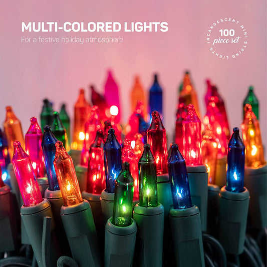 Christmas Lights [Set of 100] Multi-Colored Christmas Lights, UL Approved for Indoor/Outdoor Use. Mini Christmas Lights 120V Small Christmas Lights for Holiday/Party Festival Decorations 22.8 Ft.