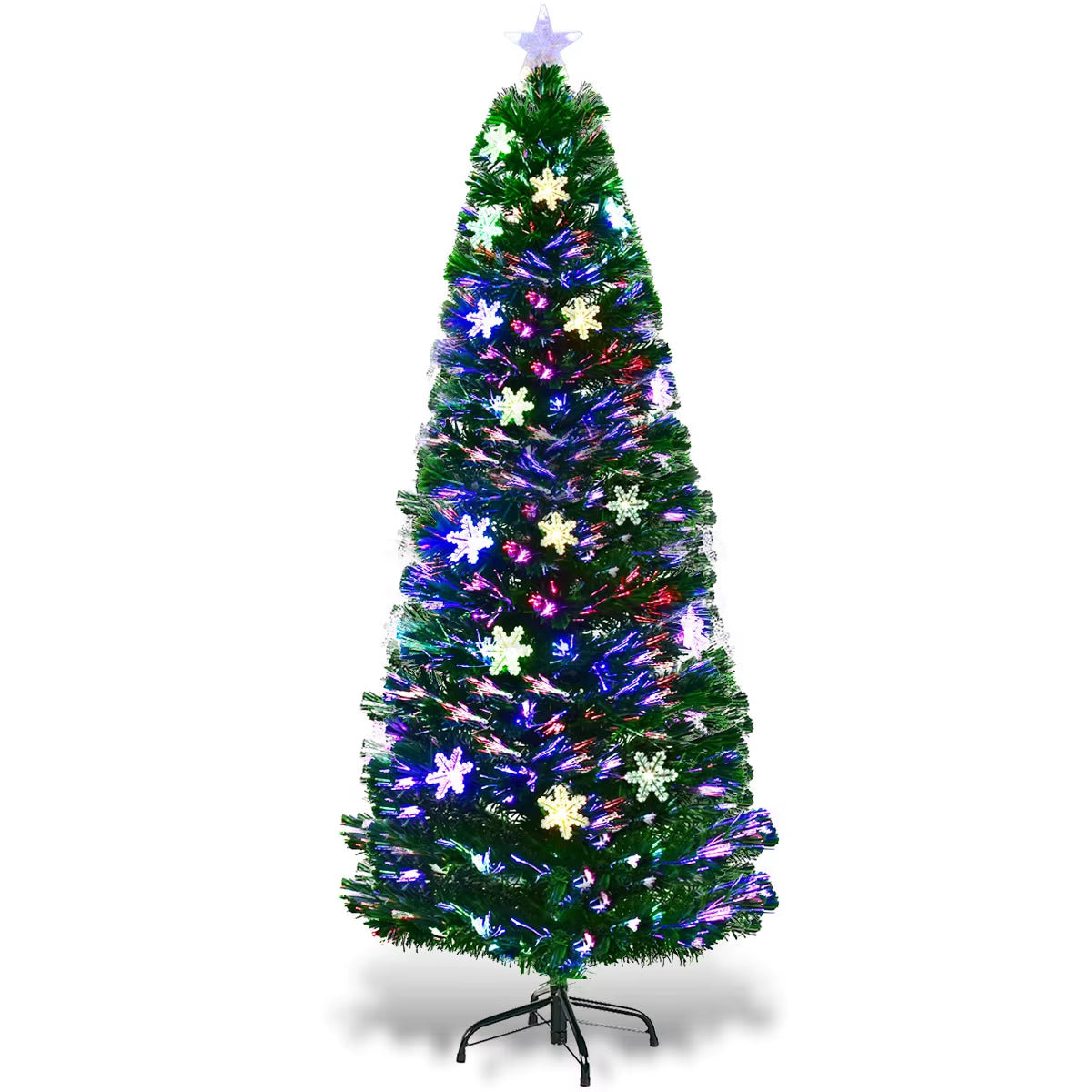 Christmas Tree W/Multicolor Lights Snowflakes 6FT Pre-Lit Fiber