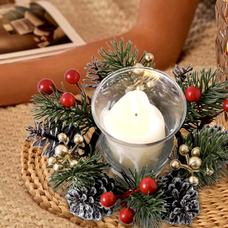 Christmas Candle Rings Wreaths Red Berry