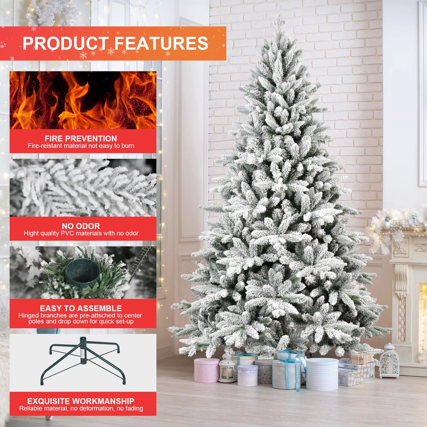 Christmas Tree 5FT/6FT/7FT Pre-Lit Artificial Metal Stand Base