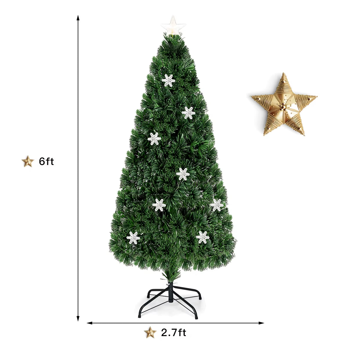 Christmas Tree W/Multicolor Lights Snowflakes 6FT Pre-Lit Fiber