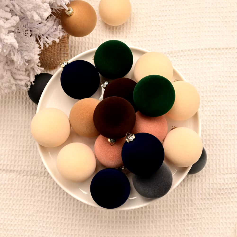 Velvet Flocked Christmas Ball Ornaments 12Pcs