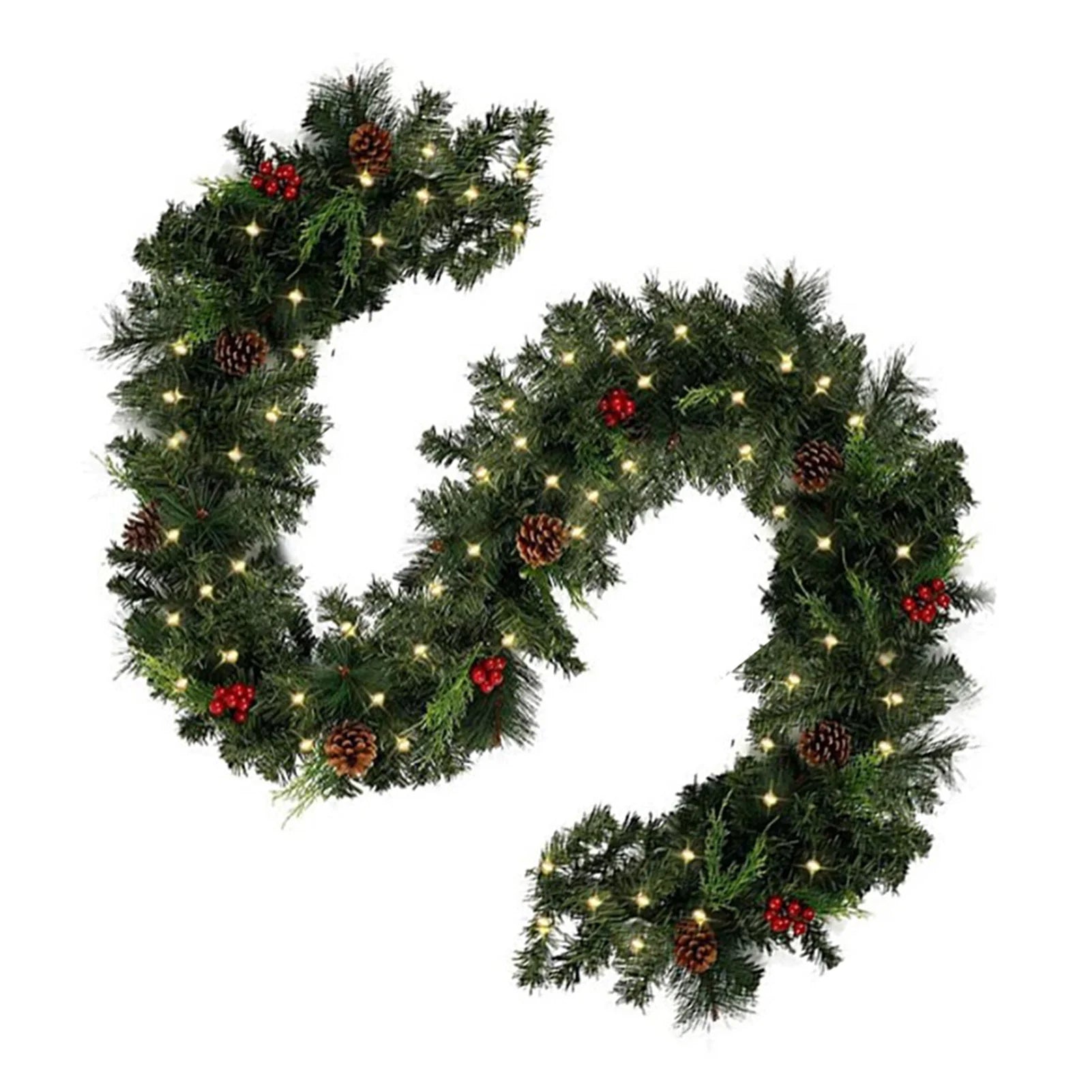 Christmas Garlands with Pinecones Red Berries Artificial Christmas Wreaths for Home Xmas Tree Stairs Door New Year Decoration