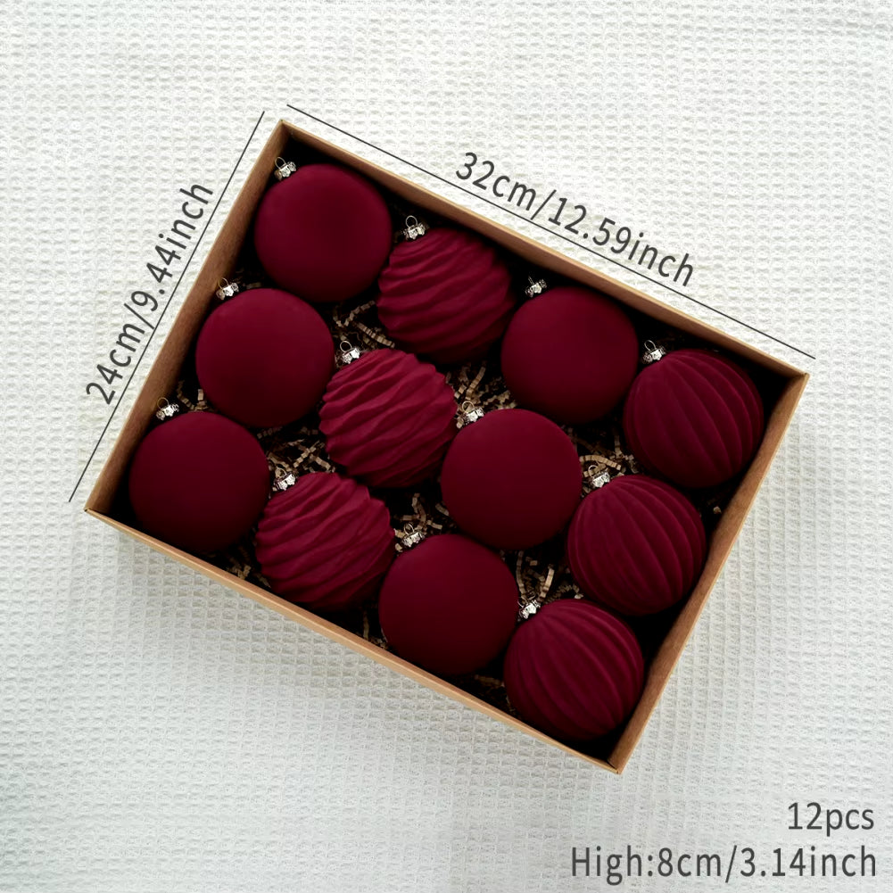 Christmas Velvet Ball Decoration12Pcs/Box 8Cm