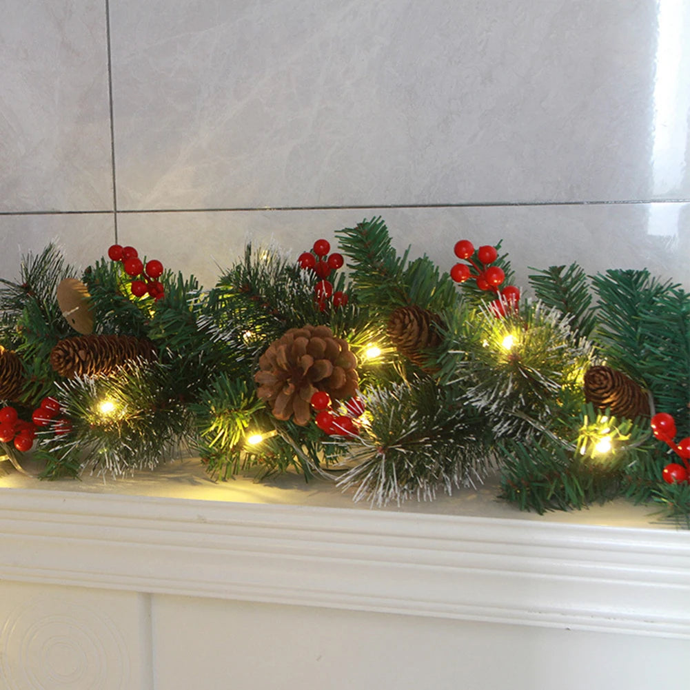 Christmas Garlands with Pinecones Red Berries Artificial Christmas Wreaths for Home Xmas Tree Stairs Door New Year Decoration