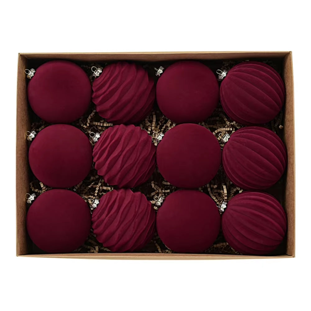 Christmas Velvet Ball Decoration12Pcs/Box 8Cm