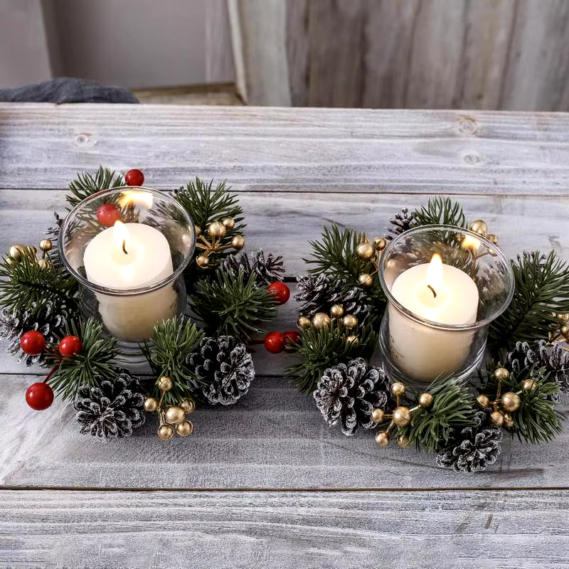 Christmas Candle Rings Wreaths Red Berry