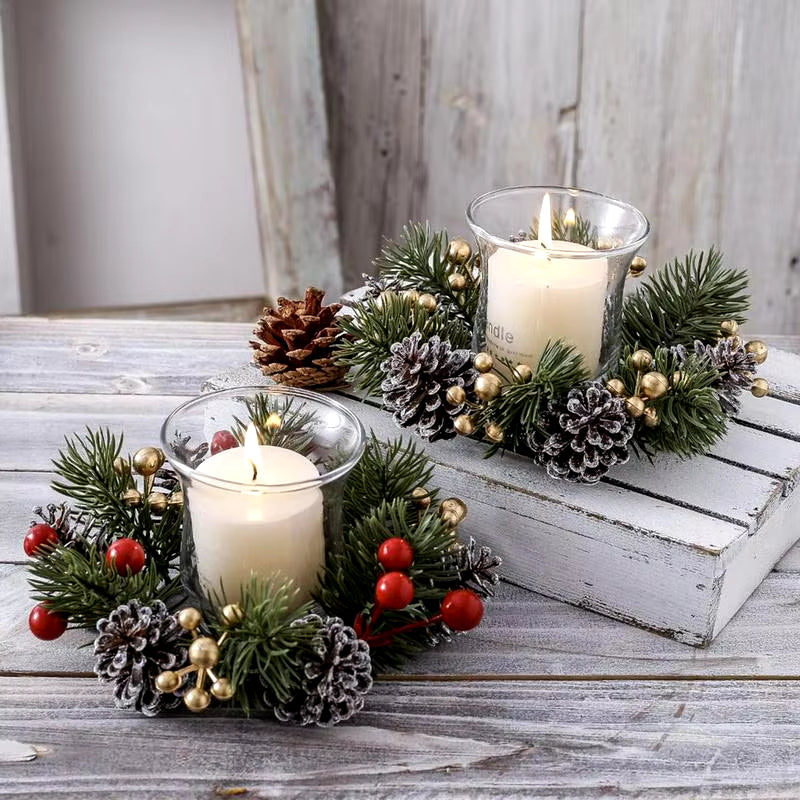 Christmas Candle Rings Wreaths Red Berry