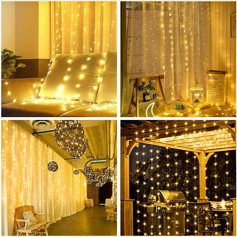 3M LED Curtain String Lights Fairy Decoration 8 Mode for Home Garden Christmas Party New Year Wedding