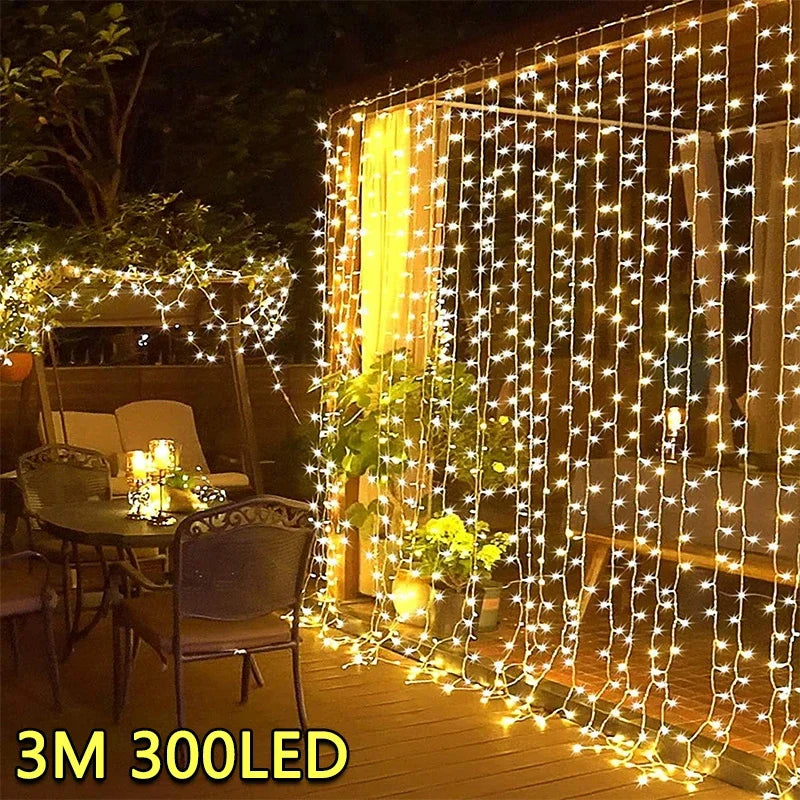 3M LED Curtain String Lights Fairy Decoration 8 Mode for Home Garden Christmas Party New Year Wedding