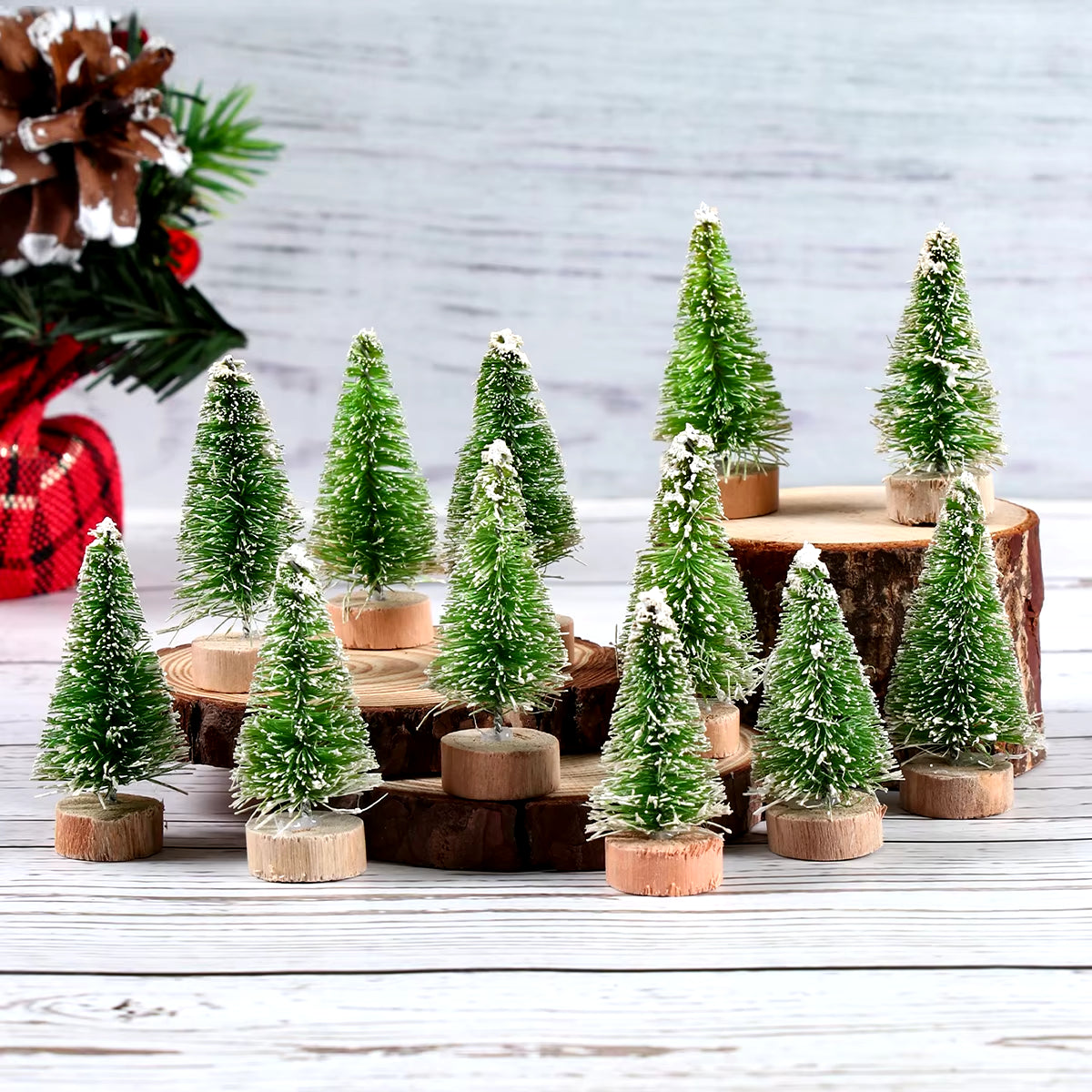 Mini Wooden Christmas Tree Blue, Green, White and Gold Christmas Tree Tabletop Ornament Decor