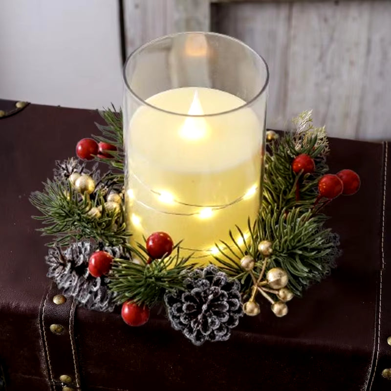 Christmas Candle Rings Wreaths Red Berry