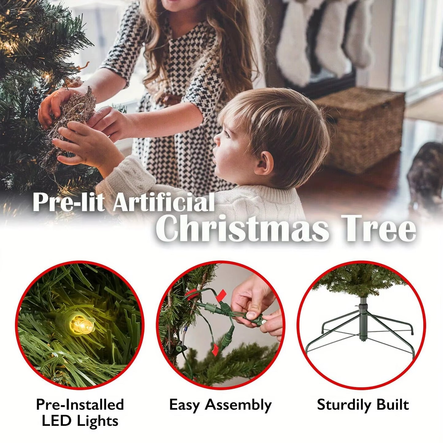 Christmas Tree 8Ft Artificial  + 750 LED Pre-lit Light Decor