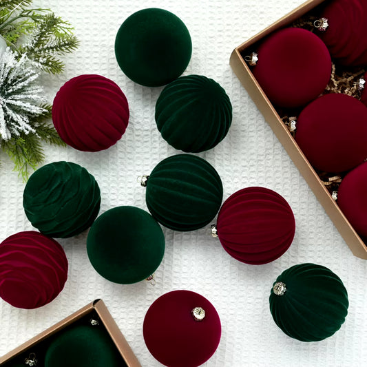 Christmas Velvet Ball Decoration12Pcs/Box 8Cm