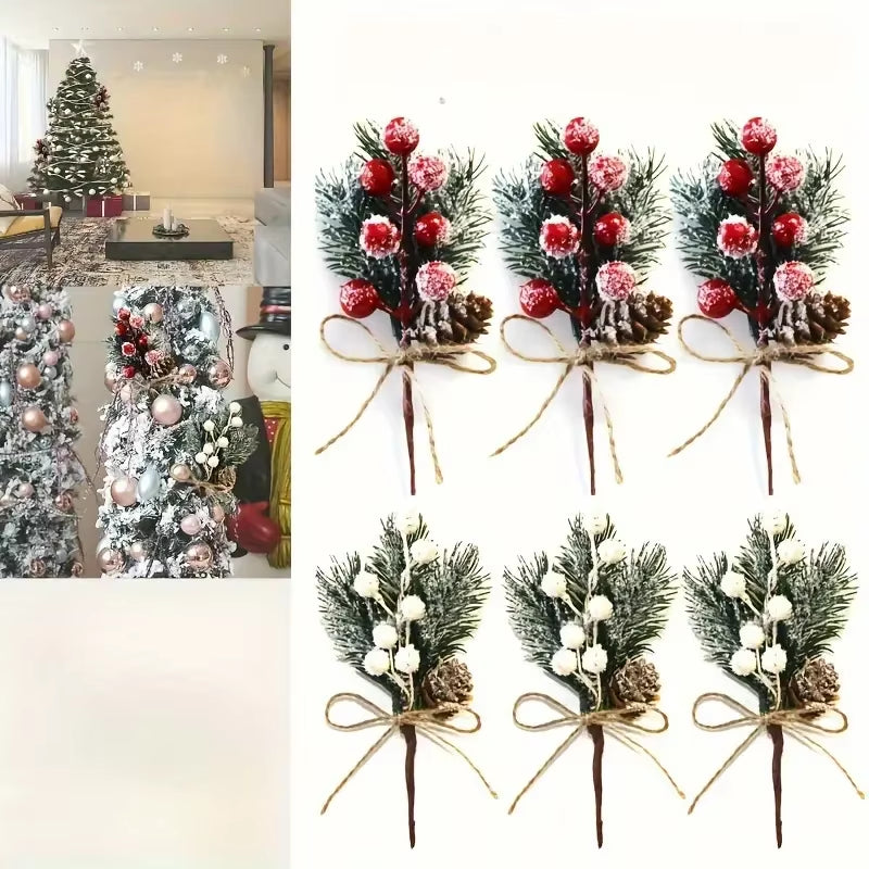 Christmas Bouquet: 5/10 Pcs of Realistic Pine Needles, Red Berries, and Pine Cones, Perfect for Home Christmas Decor