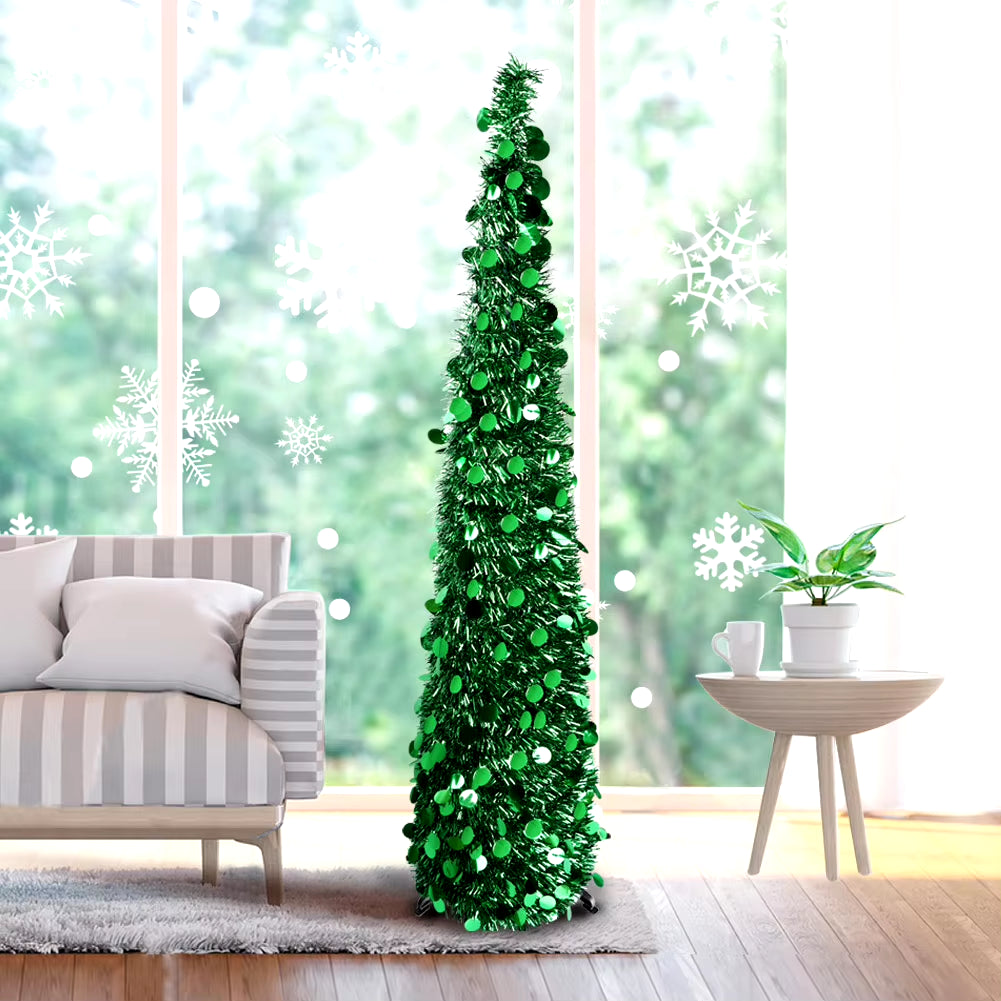 Christmas Tree with 60 LED Warm Lights 5FT Collapsible Pop up, Colorful Tinsel 